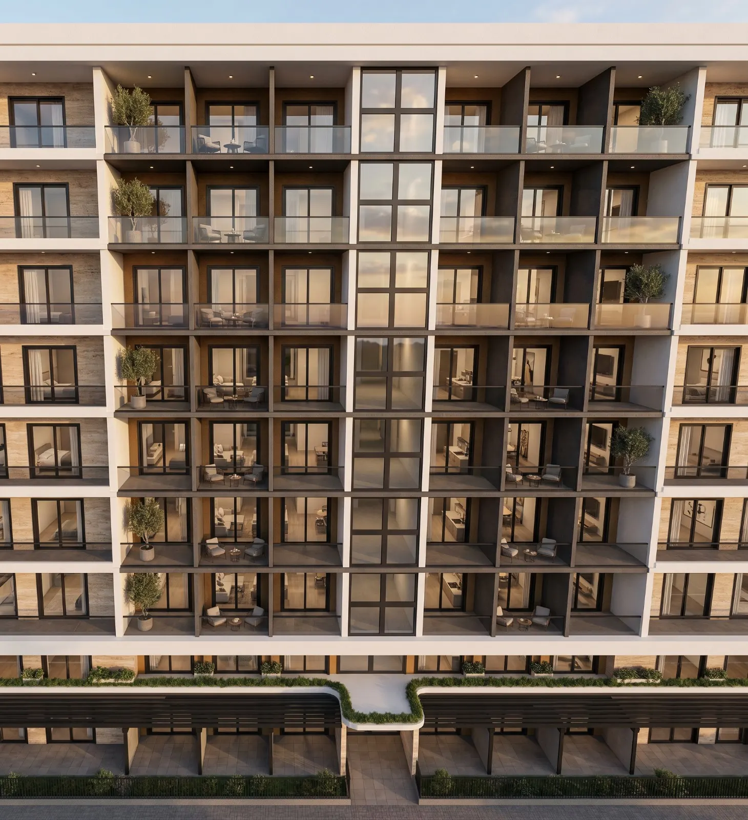Sıcak aydınlatmalı modern cephe detayı